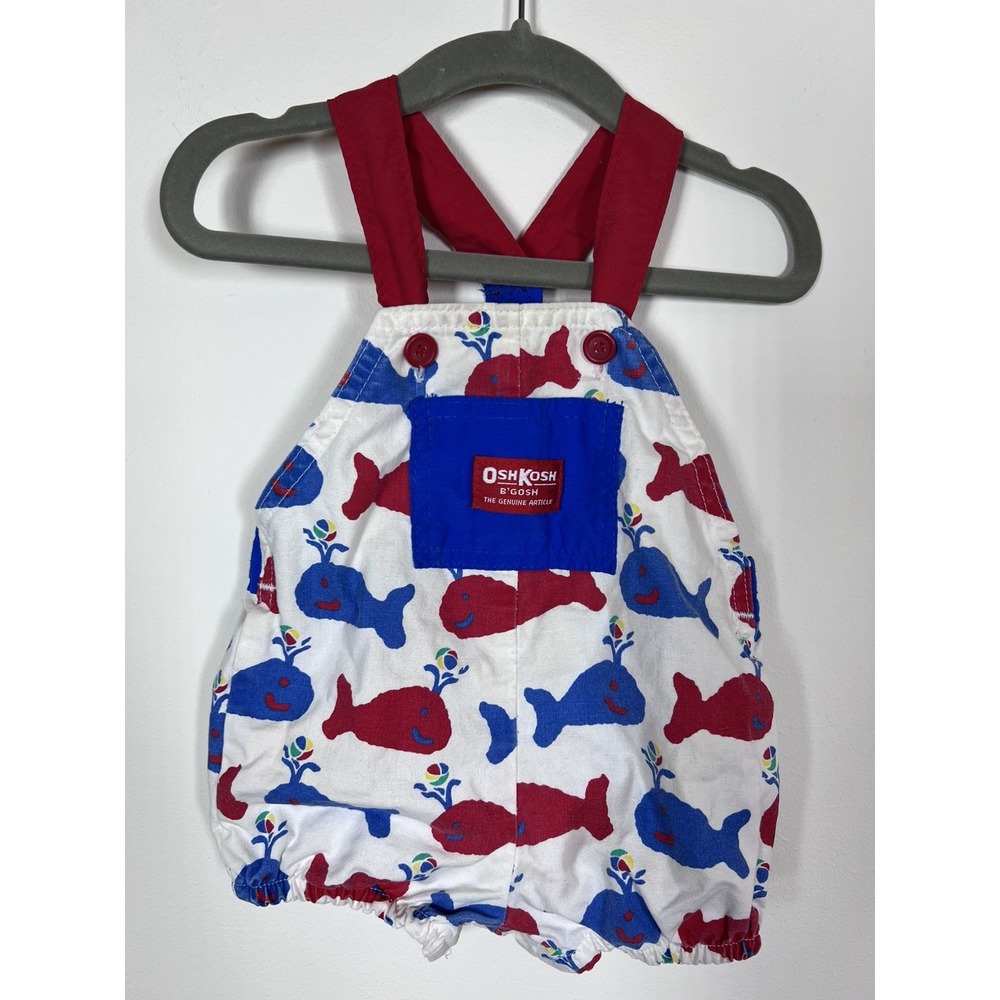 Vintage OshKosh B'Gosh Whale Bubble Romper 12M USA Cotton 90s Shorteralls